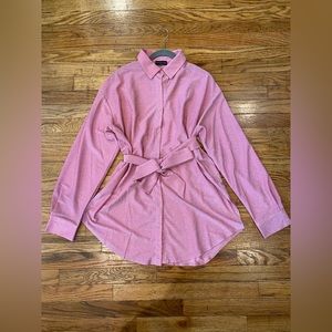 NWOT S/M Baby Pink Collared Glitter Button Down Shirt Dress (White Fox Boutique)